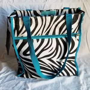 Zebra striped, teal blue shoulder bag